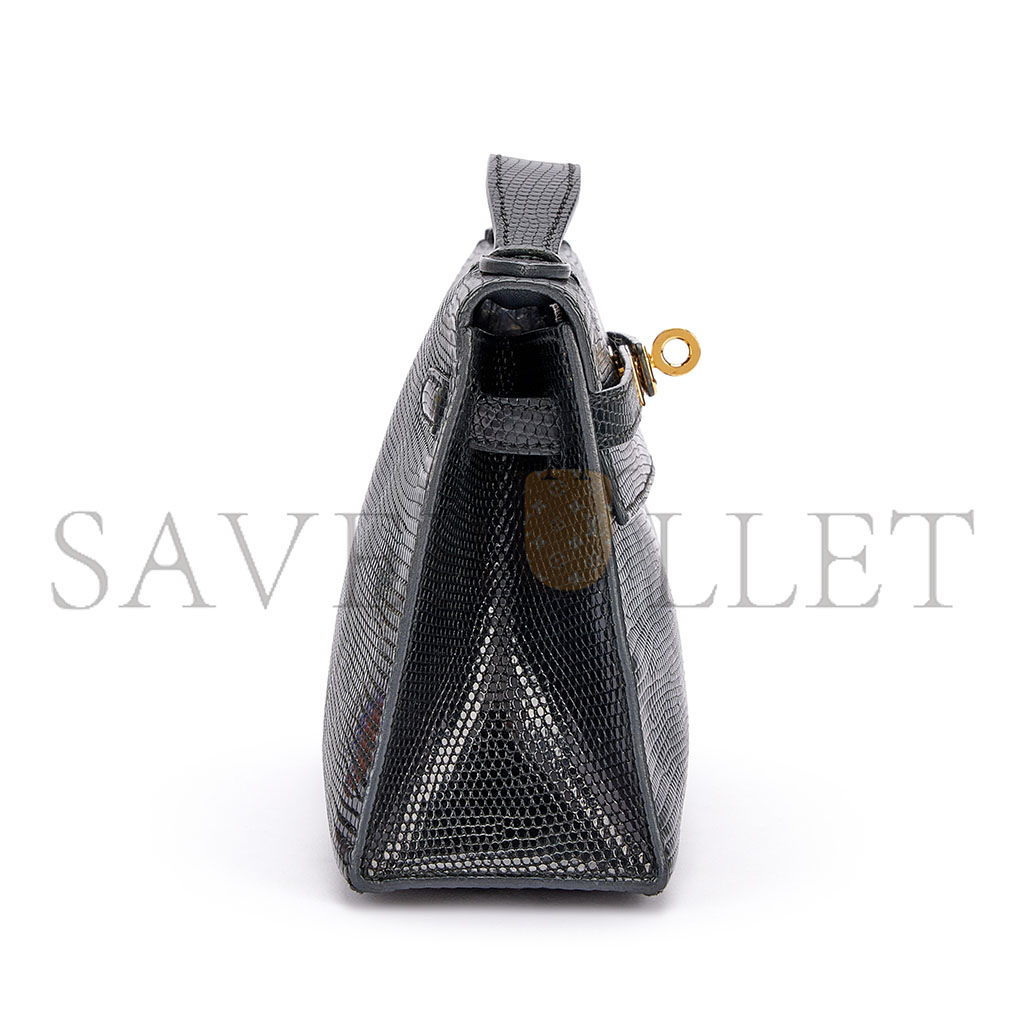 H**mes master black shiny niloticus lizard kelly pochette gold hardware (22*14*7cm)